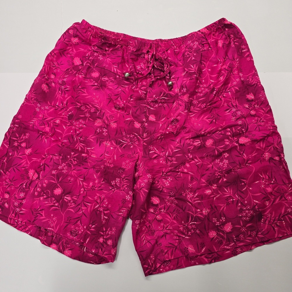 Bentley Plus Womens Pink Floral Rayon Shorts Size XL Elastic Waist Drawstring‎